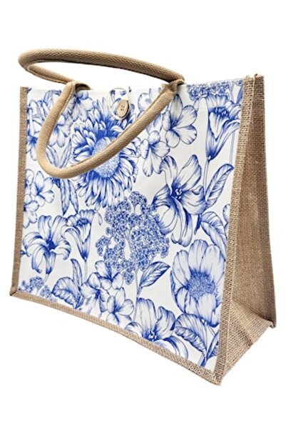 OEM Geantă de iută - Geantă tip tote SANTORINI, Maro/Albastru, 36x16x32 cm