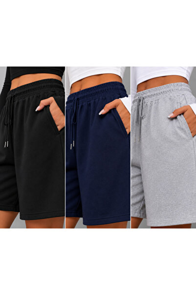 BERYY MODA Women's 3-Pocket Shorts Black Gray Navy Blue Summer Comfortable Model
