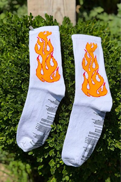 LouSocks جوارب ملونة بنمط اللهب الأبيض للجنسين