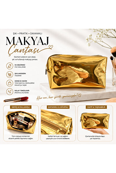 Önder Parlak Gold Makyaj Çantası(su geçirmez)