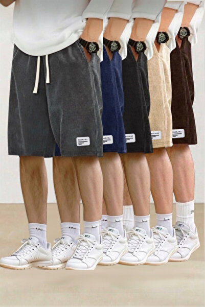 SERABLANKA 5-Pack Men's Corduroy Oversize Shorts Comfortable Fit Black-Smoke-...