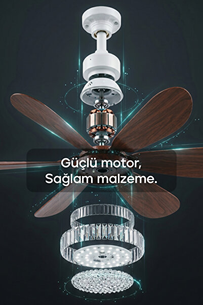 Feny F84 Tavan Vantilatörü LED Aydınlatmalı Kumandalı 3 Renk Sessiz 6 Kanatlı 3 Kademe Hız Ahşap Renk Fan