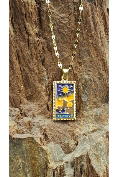Genel Markalar Çelik Tarot Kartı Kolye – Güneş Tasarımlı Gold Renk Kararmaz K...