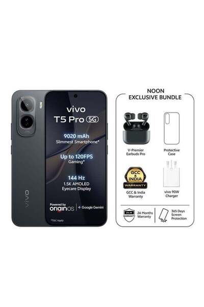 vivo T5 Pro 5G AI Dual SIM Black 8GB 256GB with Exclusive Gifts: TWS Pro, 90W...