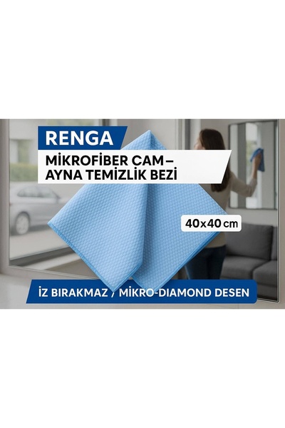 jantistore Mavi Renga Mikrofiber Cam - Ayna Temizlik Bezi 40x40 cm İz Bırakma...
