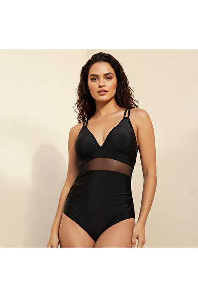 FAV Women Mesh Panel Detail Swimsuit