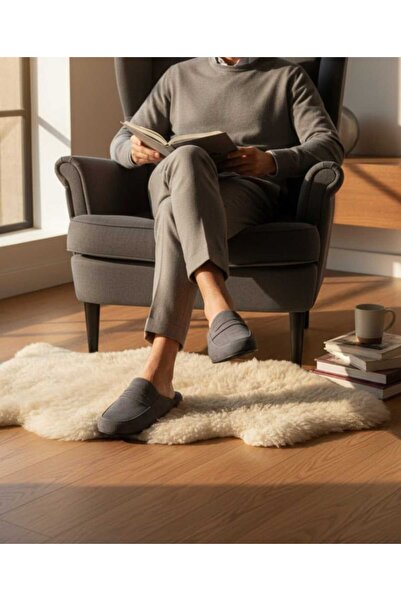 DEPASSE Men's Suede Slippers Gray Home Office Guest Dowry Groom