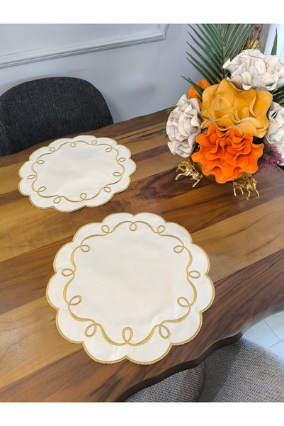 Esin Tasarımçeyizevi Duck Linen Embroidered Luxury Runner Set of 2 (40X40 cm)