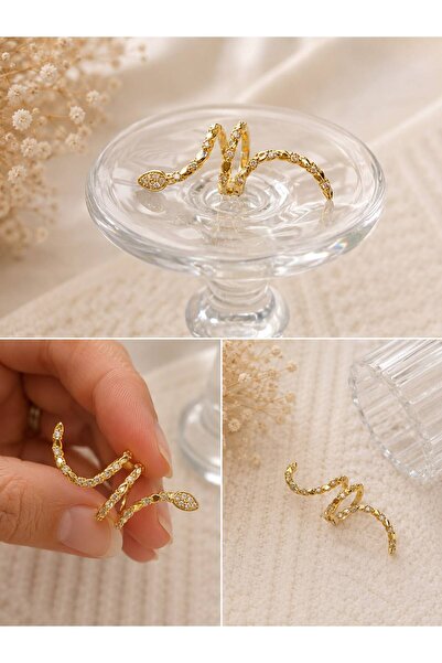 Genel Markalar Gold Renk Zirkon Taşlı Deliksiz Kıkırdak Küpesi (Ear Cuff)