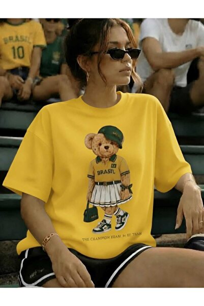 New Shine Brazil Teddy Bear Printed Oversize Cotton T-Shirt