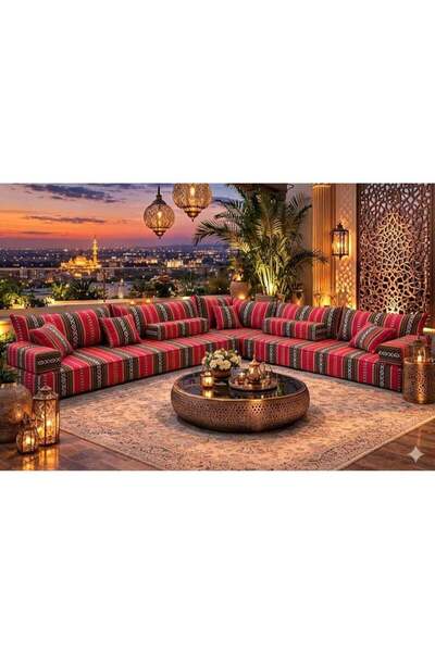 Xboat Traditional Arabic Majlis Sofa Set – L Shape Floor Seating with Cushion...