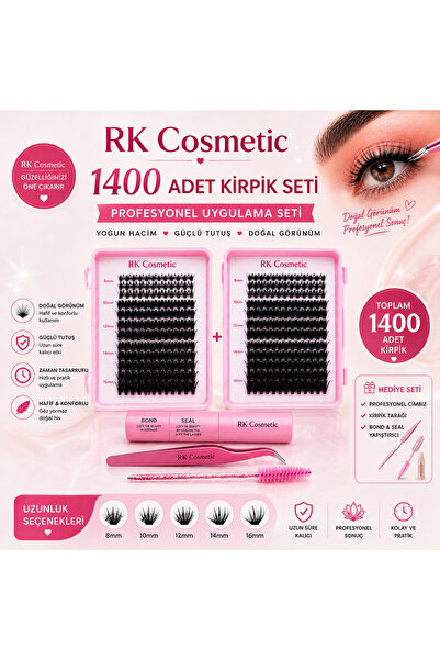 RK Cosmetic DIY KİRPİK SETİ 1400LÜ KİTAP MODEL 30-40-60-80-100 D CIMBIZ FIRÇA...
