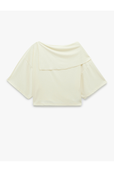 Koton Viscose Blended Layered Collar Off-The-Shoulder Bat Sleeve Blouse