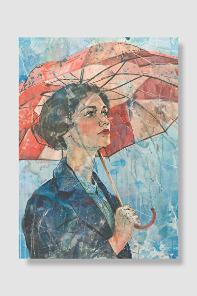 Luna Marissa Woman with Umbrella Poster Red Umbrella Woman Portrait Watercolo...