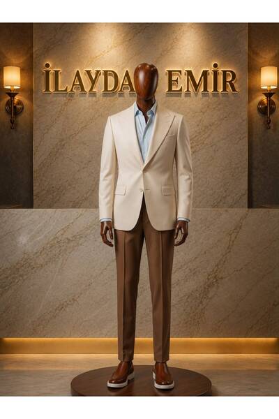 ilayda emir Men's Premium Combination |   Slim Fit Cream Blazer Jacket, Light...