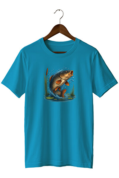 WİDİ Fishing T-Shirt Carp Printed Nature Themed Outdoor Tshirt 100% Cotton