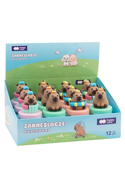 GDD Markere evidențiatoare Capybara Kapi Fun 12 bucăți mix 3 culori Happy Color