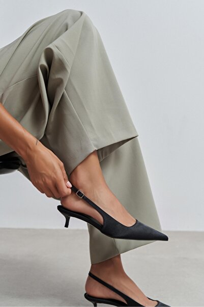 NİŞANTAŞI SHOES Rovia Black Satin Pointed Toe Thin Heeled Women's Shoes