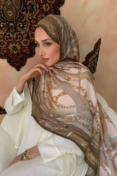 İmajButik Khaki/Mink Patterned Silk Shawl