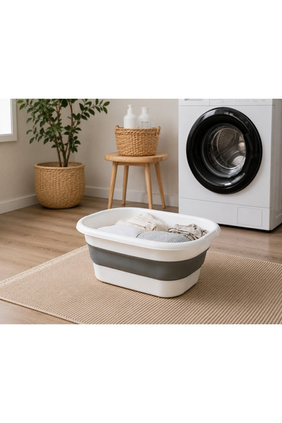 KitchenSoft Katlanabilir Çamaşır Sepeti 27 Lt Akordiyon Katlanır Sepet - Leğe...