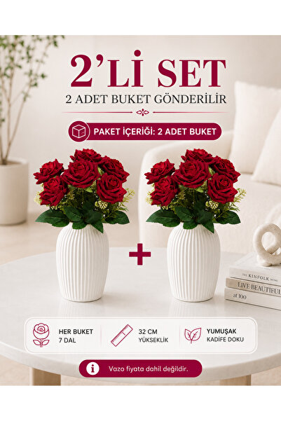 MD Aspiz Flowers 2 باقة من الزهور الاصطناعية، باقة من 7 ورود حمراء مخملية فاخ...