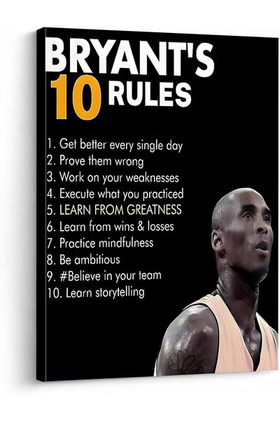 HOME MODE 30x40 cm 12x16 Inch Gallery Wrapped Canvas | Kobe Bryant 10 Rules M...
