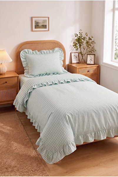 Miruza Ev Tekstili Vintage Ruffled Single Duvet Cover Set |   100% Cotton Gin...