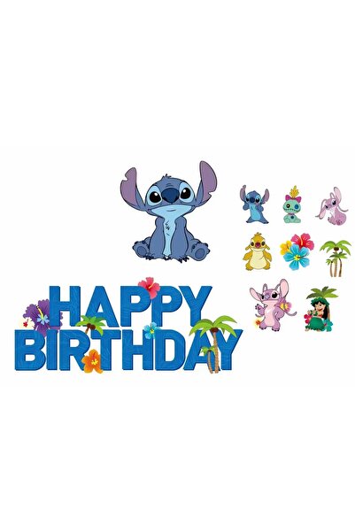 Baloane Vesele Topper Tort Lilo Stitch Happy Birthday Set Tropical - 9 Piese ...