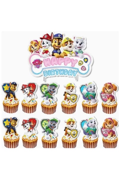 Baloane Vesele Set 13 Toppere Tort Patrula Catelusilor Happy Birthday Roz si ...