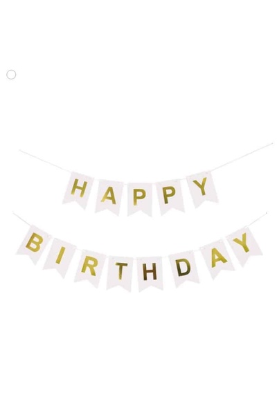 Baloane Vesele Banner Happy Birthday Alb BNR2