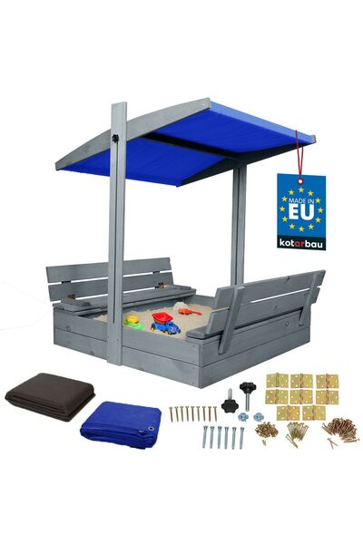 KOTARBAU Nisipărie mare din lemn, cu acoperiș albastru, impregnată, închisă, ...