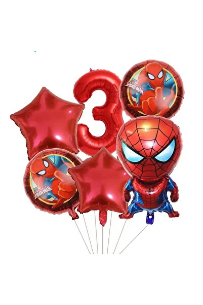 Baloane Vesele Set 6 Baloane Aniversare 3 Ani Spiderman Rosu SET324-3