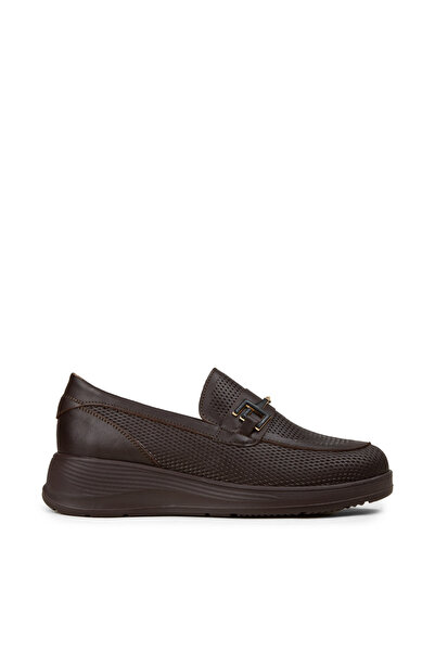 Deery Γυναικείο Loafer με τακούνι από γνήσιο δέρμα σε καφέ χρώμα