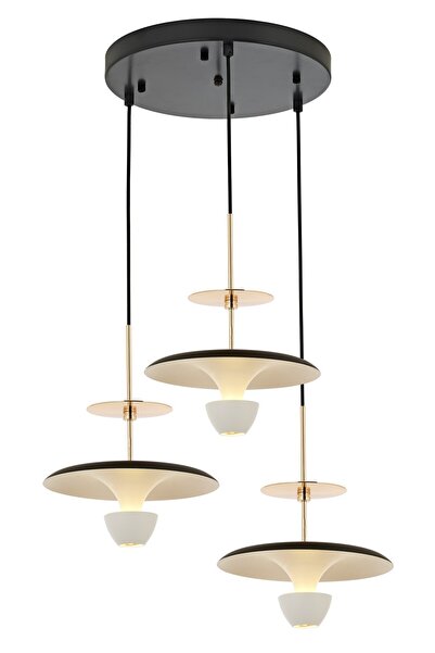 Avonni AV-5300-3T-BSY-B Siyah Boya Modern Avize LED Metal H: 100 cm, Ø: 45 cm