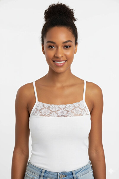 ALFA AKSESUAR 03 Şahinler Women's Lace Strap Tank Top B606 White m