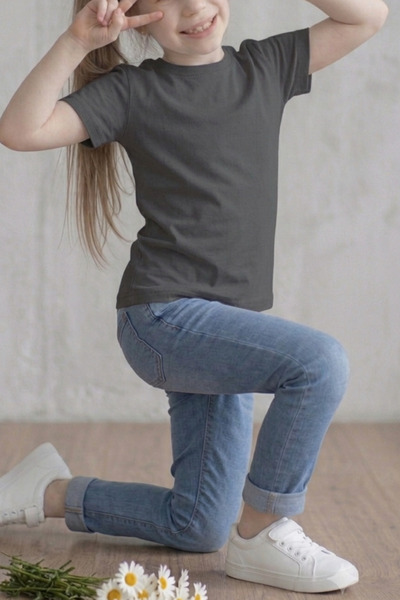 KİAGU Antrasit Kısa Kol Basic T-Shirt- Terletmeyen Esnek Kumaş Pamuklu Mevsim...