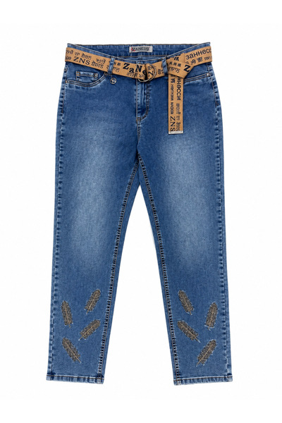 ZANESSİ FASHION Plus Size Belted Lycra Stoned Denim Women's Trousers
