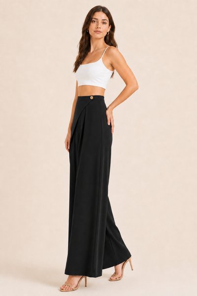 De Carte Women's Modal Fabric Brown High Waist Asymmetrical Hem Look Loose-Legged Trousers Style Sweatpants