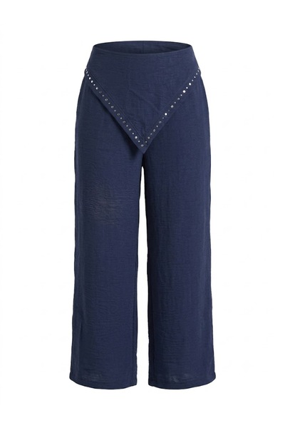 Ruby Waist-Tied Scarf Detail Loose Trousers Dark Blue