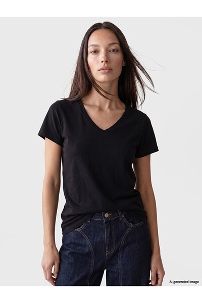LC Waikiki Lcw Everyday Black V-Neck Women's T-Shirt