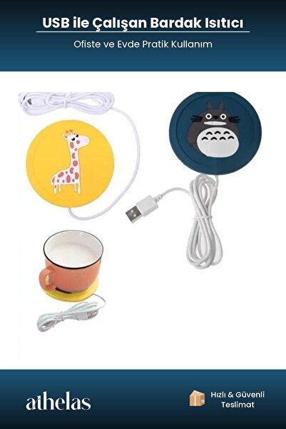 Athelas USB ile Çalışan Bardak Isıtıcı Kupa Isıtıcısı Sevimli Hayvan Desenli ...