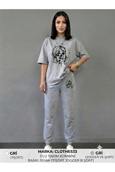 CLOTHES33 T-Shirt Sweatshirt 2-Piece Combination Thin Summer Women's Face Pri...