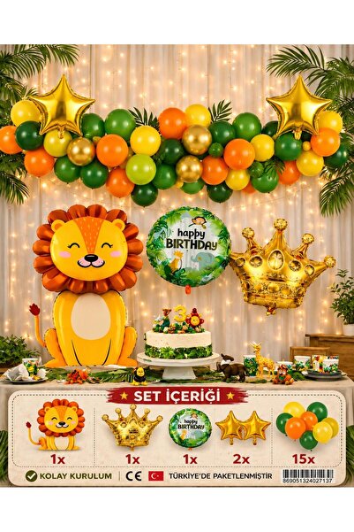 L'Opaline 100 Cm XL Aslan Figürlü - Doğum Günü Konsepti Parti Süsleme Seti - ...