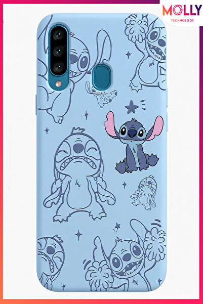 Molly SAMSUNG GALAXY A20S İçin Bebe Mavisi Stitch Tatlı Çılgınlık Desenli Sil...