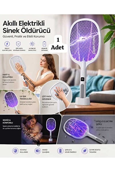 Byanes Stantlı Elektrikli Haşere-Sinek Öldürme Raketi, TYPE-C Şarj Edilebilir...