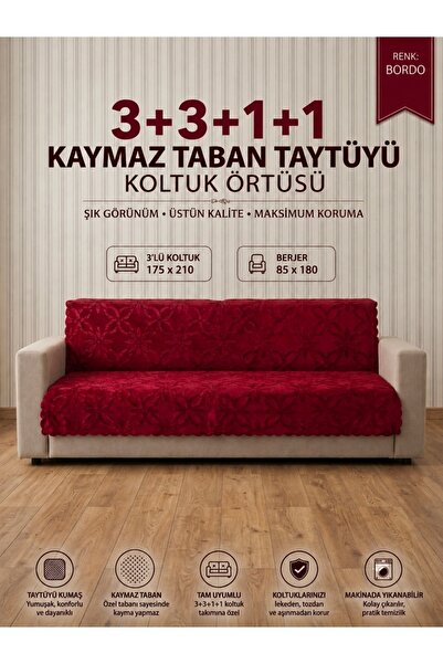 Altınoluk Tekstil Kaymaz Jel Tabanlı Taytüyü Koltuk Örtüsü Takımı 3+3+1+1