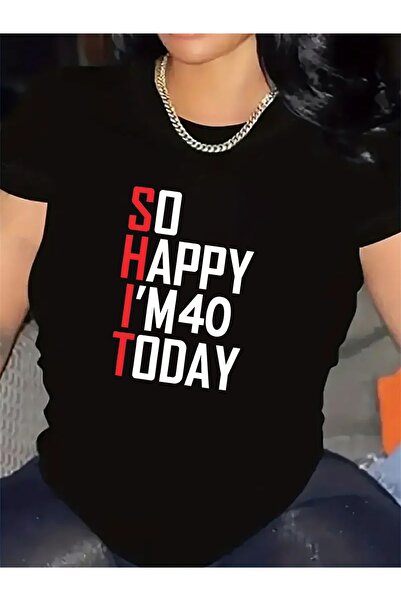 En22 تي شيرت نسائي بأكمام قصيرة، 100% قطن، تصميم So Happy I'm 40 Today، خفيف ...