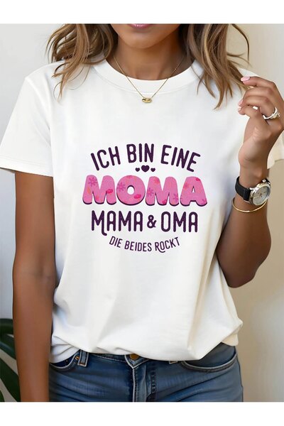 NOURAM تي شيرت نسائي ألماني بطبعة "Ich Bin Eine Moma" - قميص قصير الأكمام بطب...