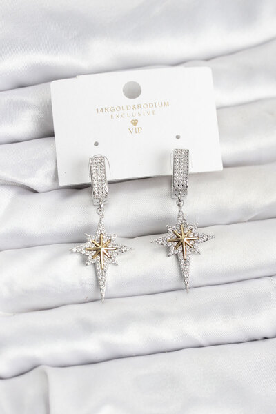 OGHAMAY Zircon Stone Silver Color Brass Polar Star Model Women's Earrings