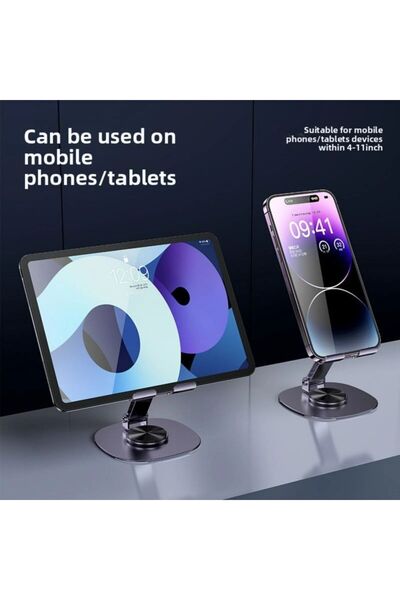Yallabena GM Metal Desktop Phone Stand Foldable 360° Rotating Adjustable Mobi...